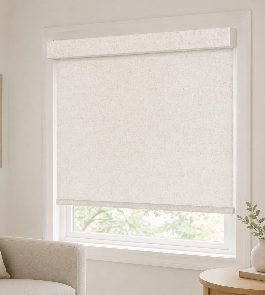 Blackout roller shade in a living room