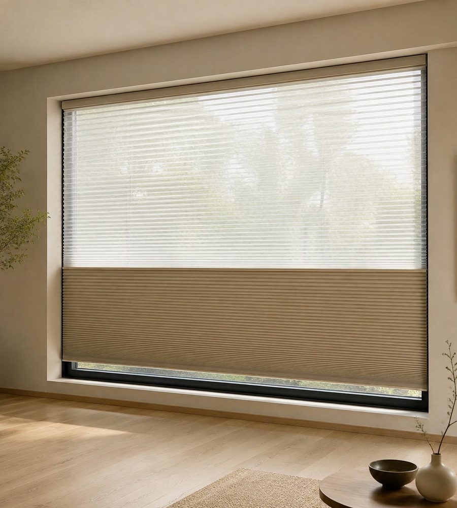 Day and night honeycomb shade with two fabrics