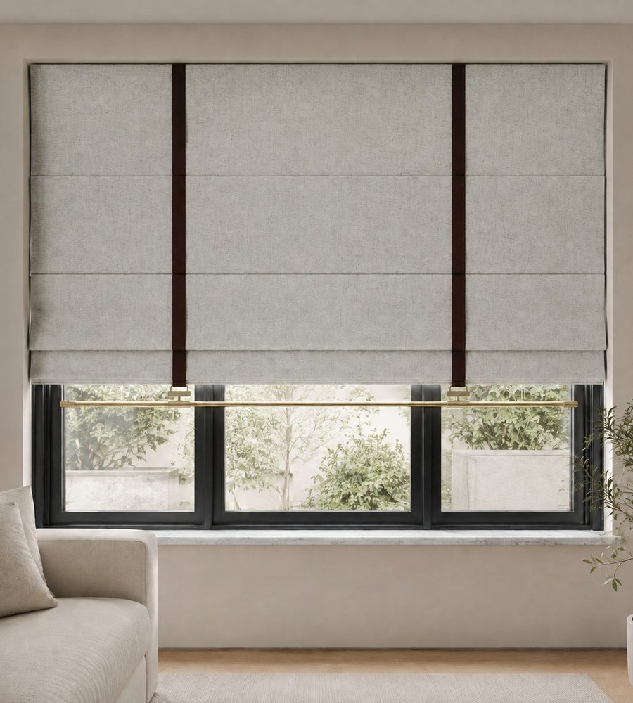 Roman shade with soft folds in a living room