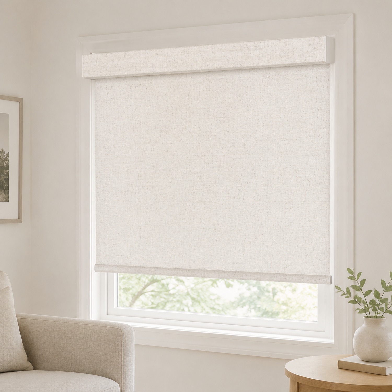 Roller shade in a living room